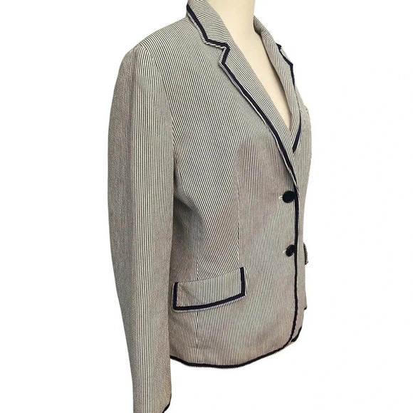 Talbots Seersucker White And Navy Blazer Size 12 Classic Career Interview Preppy - Picture 7 of 12
